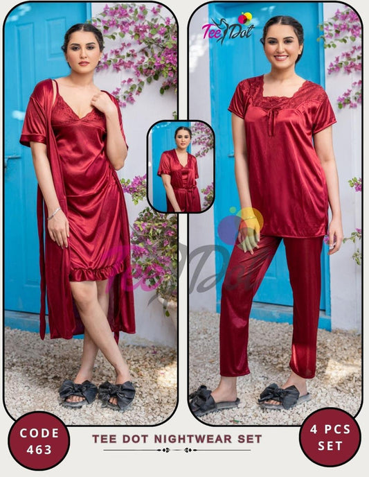 Luxury 4-Piece Satin Silk Turkish Nighty Set